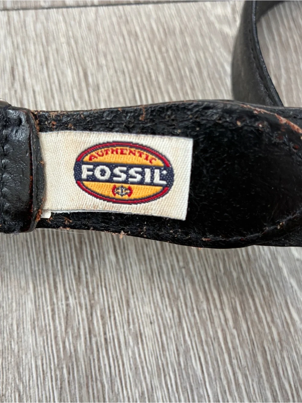 Fossil Black Leather Belt with Decorative Silver-Tone Buckle